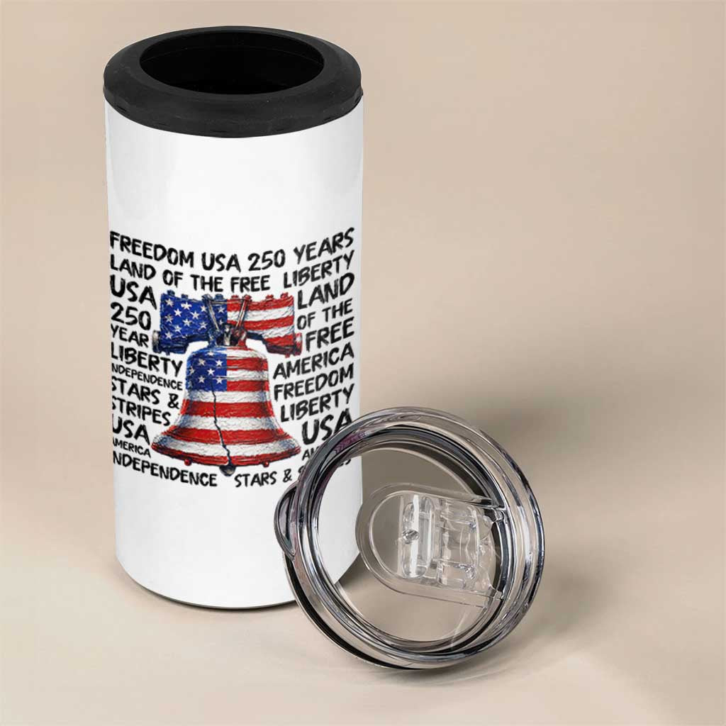 250 Years Of Freedom 4 in 1 Can Cooler Tumbler Red White Blue Liberty Bell