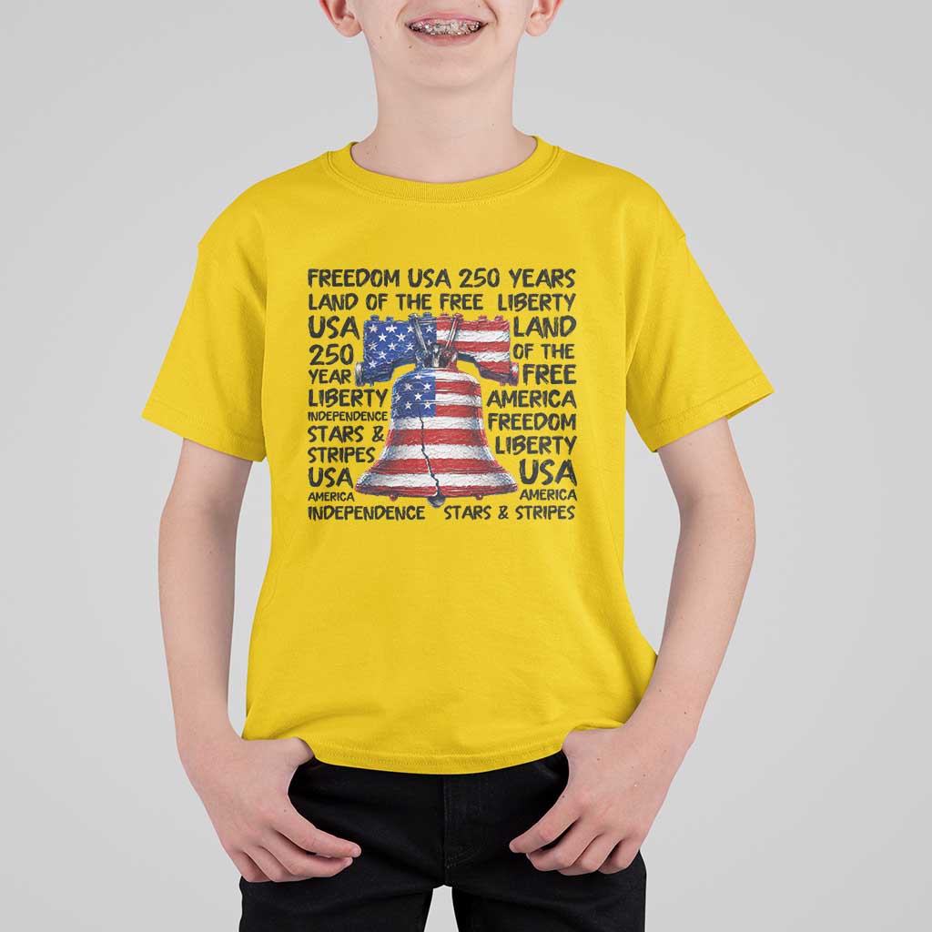 250 Years Of Freedom T Shirt For Kid Red White Blue Liberty Bell