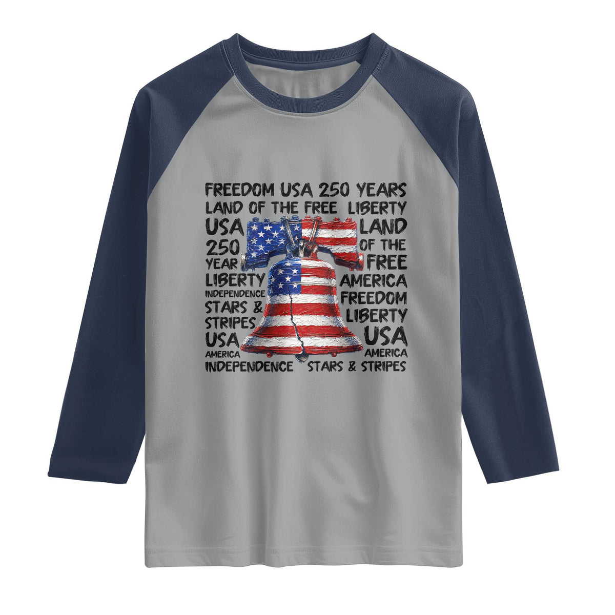 250 Years Of Freedom Raglan Shirt Red White Blue Liberty Bell
