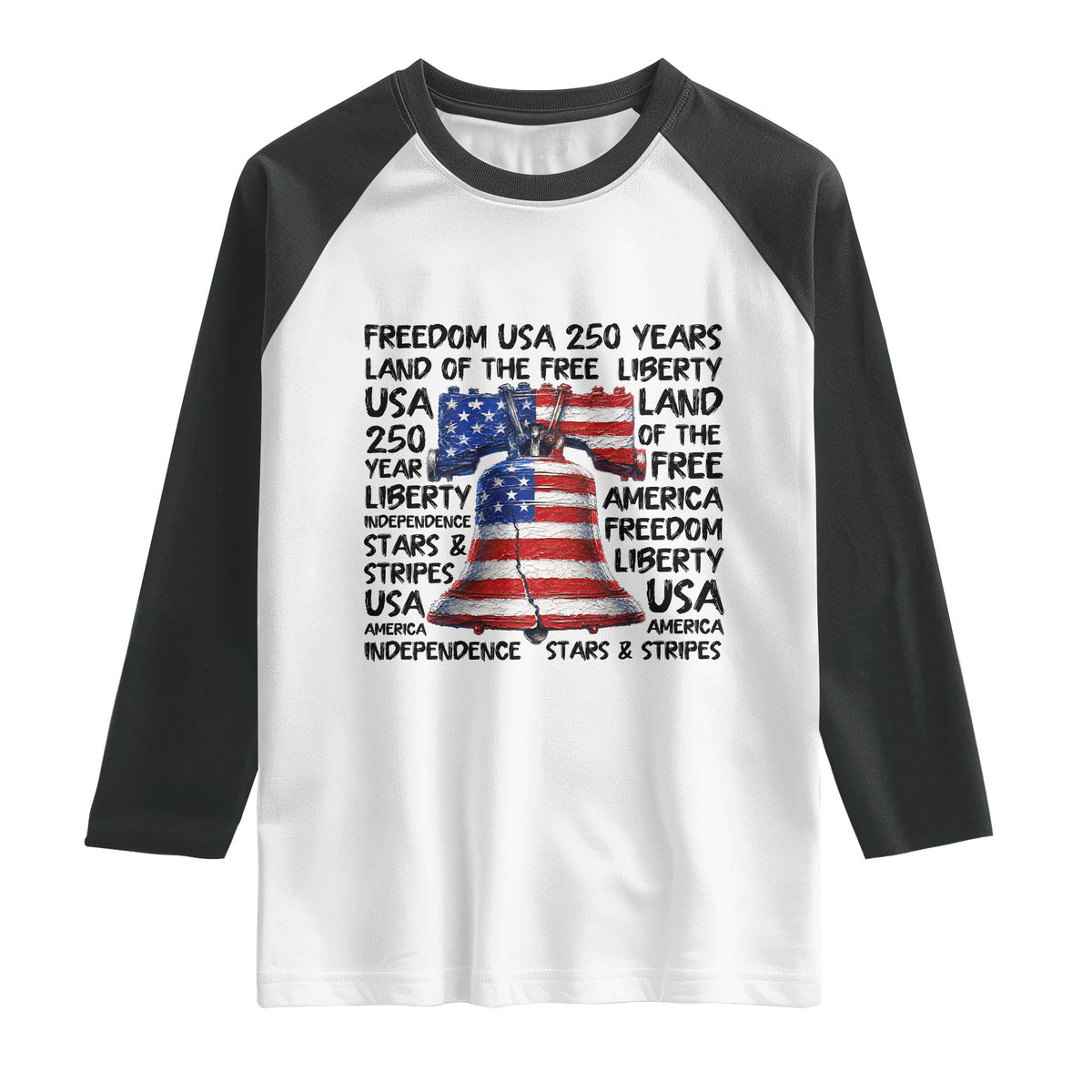 250 Years Of Freedom Raglan Shirt Red White Blue Liberty Bell