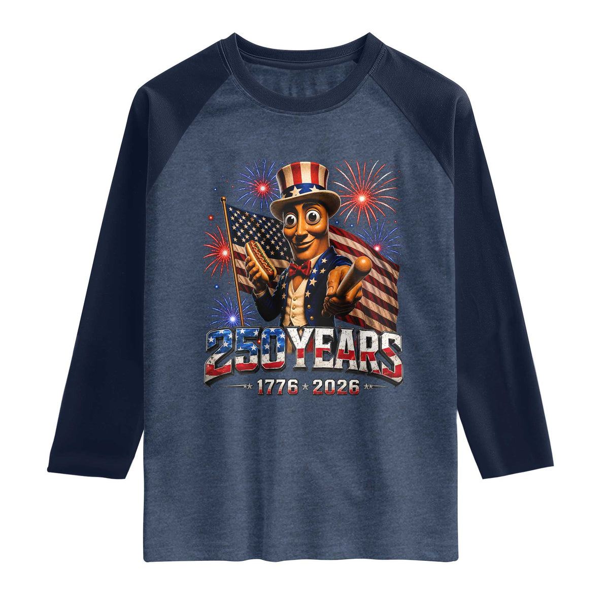USA 250th Anniversary Tung Tung Sahur Raglan Shirt Funny American Anniversary Celebration