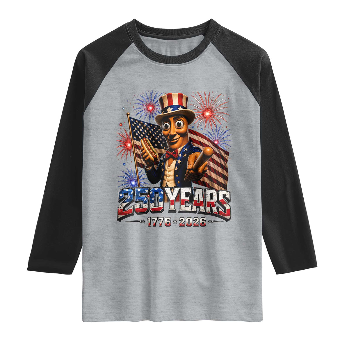 USA 250th Anniversary Tung Tung Sahur Raglan Shirt Funny American Anniversary Celebration