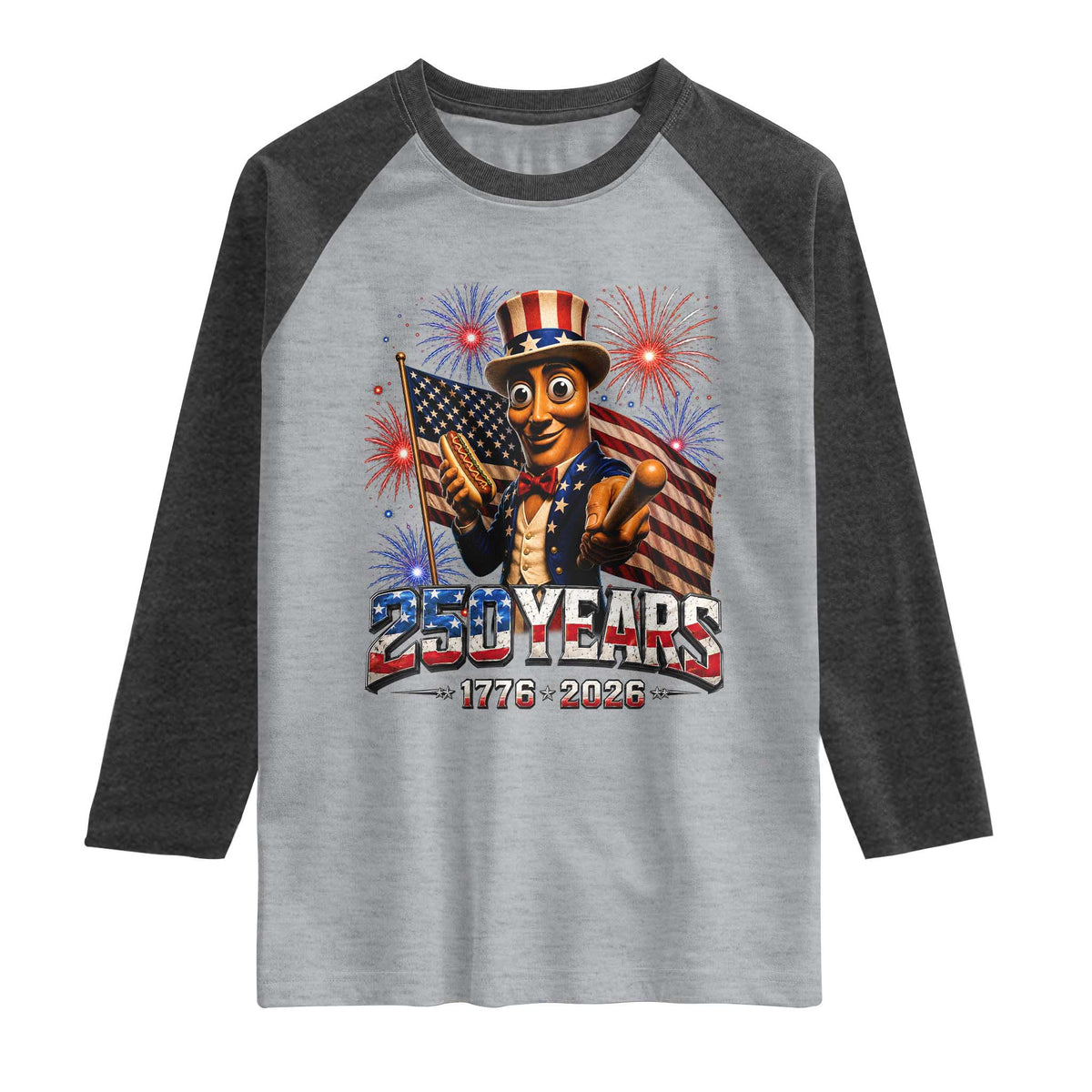 USA 250th Anniversary Tung Tung Sahur Raglan Shirt Funny American Anniversary Celebration