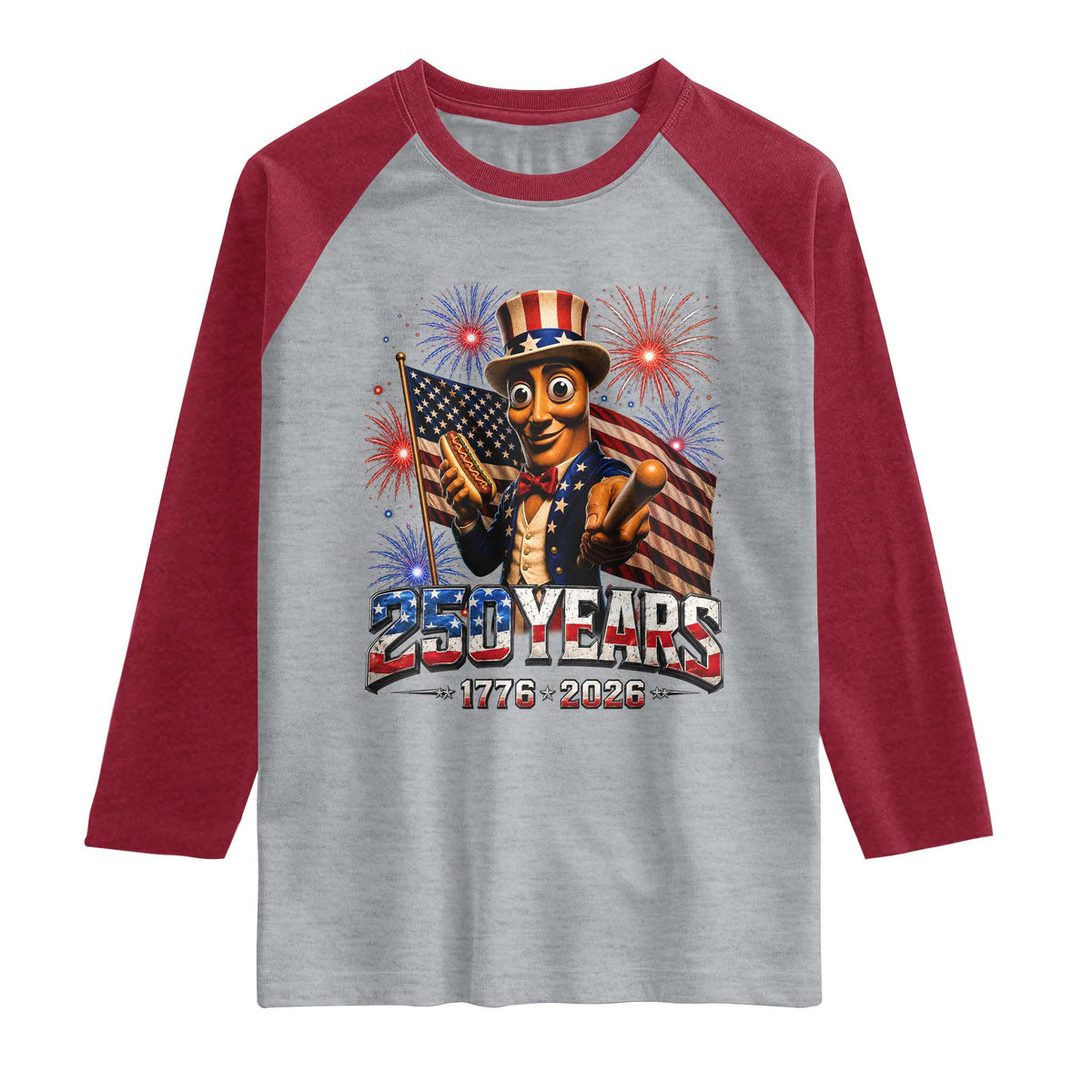 USA 250th Anniversary Tung Tung Sahur Raglan Shirt Funny American Anniversary Celebration