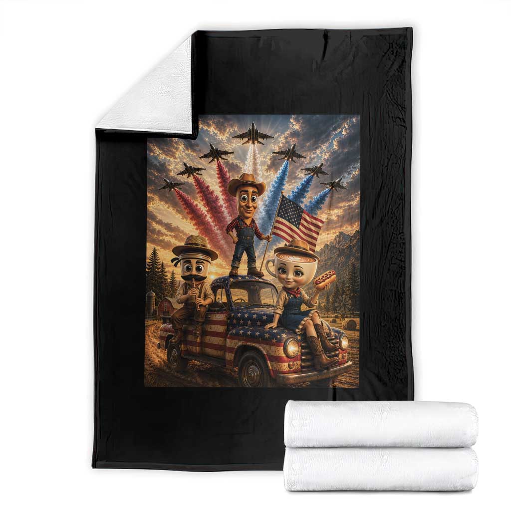 Patriotic Italian Brainrot Farmer Meme Throw Blanket Funny USA Freedom Jet Fighter Graphic