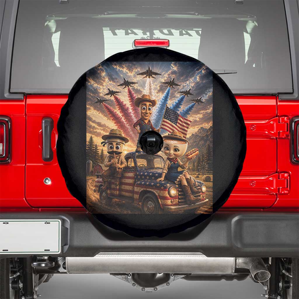 Patriotic Italian Brainrot Farmer Meme Spare Tire Cover Funny USA Freedom Jet Fighter Graphic