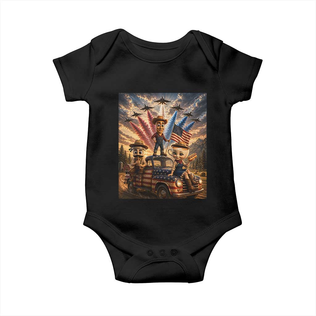 Patriotic Italian Brainrot Farmer Meme Baby Onesie Funny USA Freedom Jet Fighter Graphic