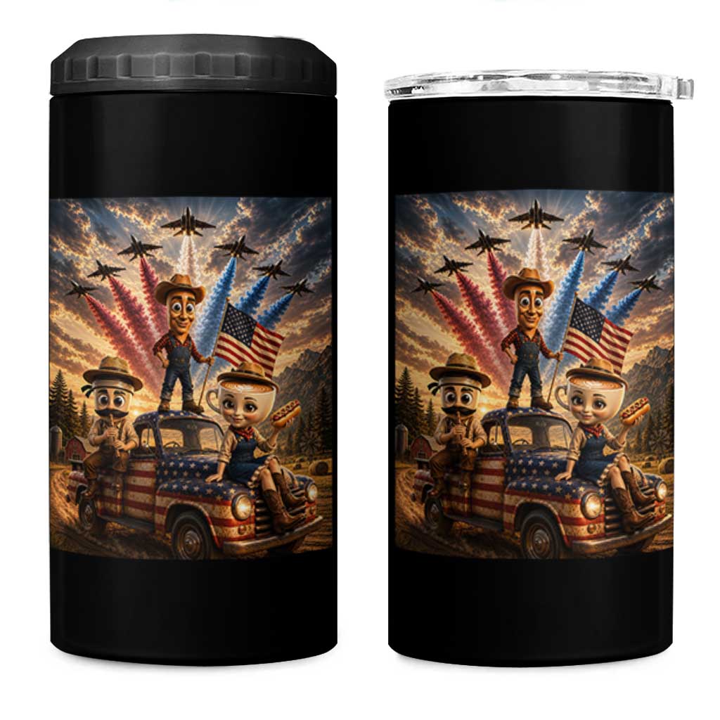 Patriotic Italian Brainrot Farmer Meme 4 in 1 Can Cooler Tumbler Funny USA Freedom Jet Fighter Graphic