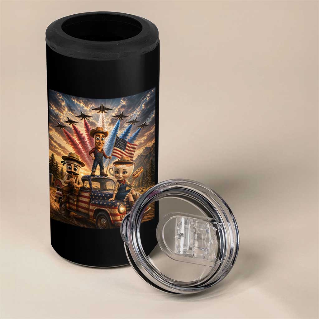 Patriotic Italian Brainrot Farmer Meme 4 in 1 Can Cooler Tumbler Funny USA Freedom Jet Fighter Graphic