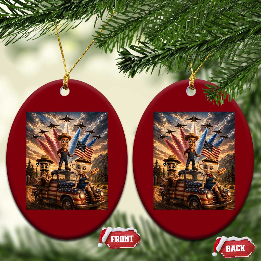 Patriotic Italian Brainrot Farmer Meme Ceramic Ornament Funny USA Freedom Jet Fighter Graphic