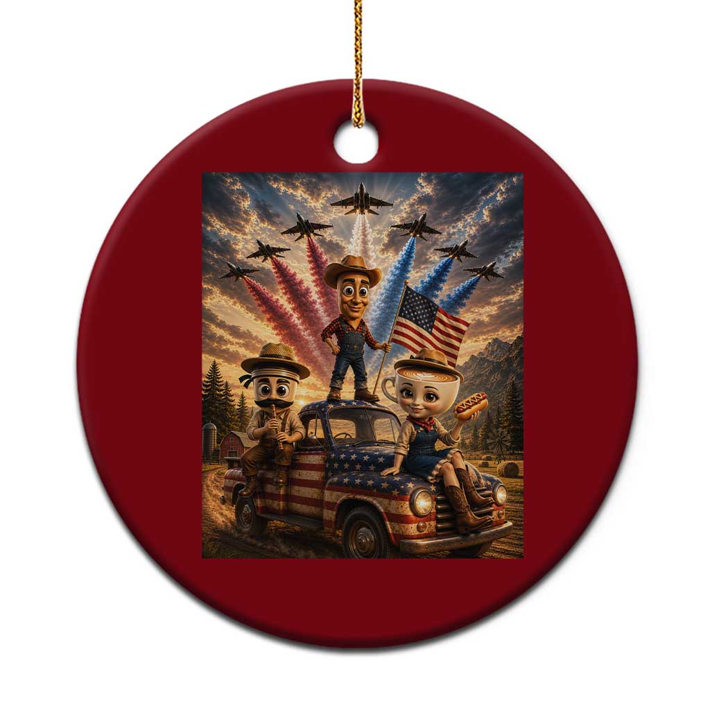 Patriotic Italian Brainrot Farmer Meme Ceramic Ornament Funny USA Freedom Jet Fighter Graphic