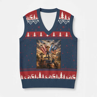 Patriotic Italian Brainrot Farmer Meme V-Neck Knit Sweater Vest Funny USA Freedom Jet Fighter Graphic