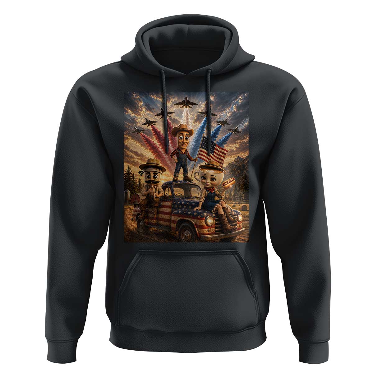 Patriotic Italian Brainrot Farmer Meme Hoodie Funny USA Freedom Jet Fighter Graphic