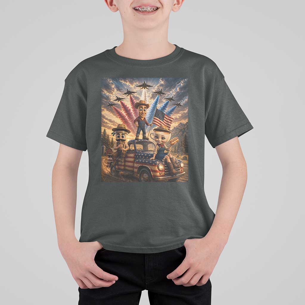 Patriotic Italian Brainrot Farmer Meme T Shirt For Kid Funny USA Freedom Jet Fighter Graphic