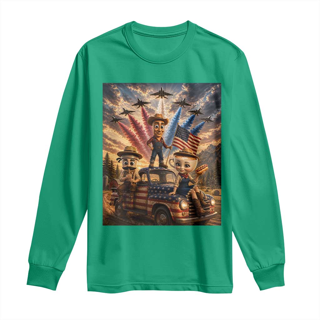 Patriotic Italian Brainrot Farmer Meme Long Sleeve Shirt Funny USA Freedom Jet Fighter Graphic