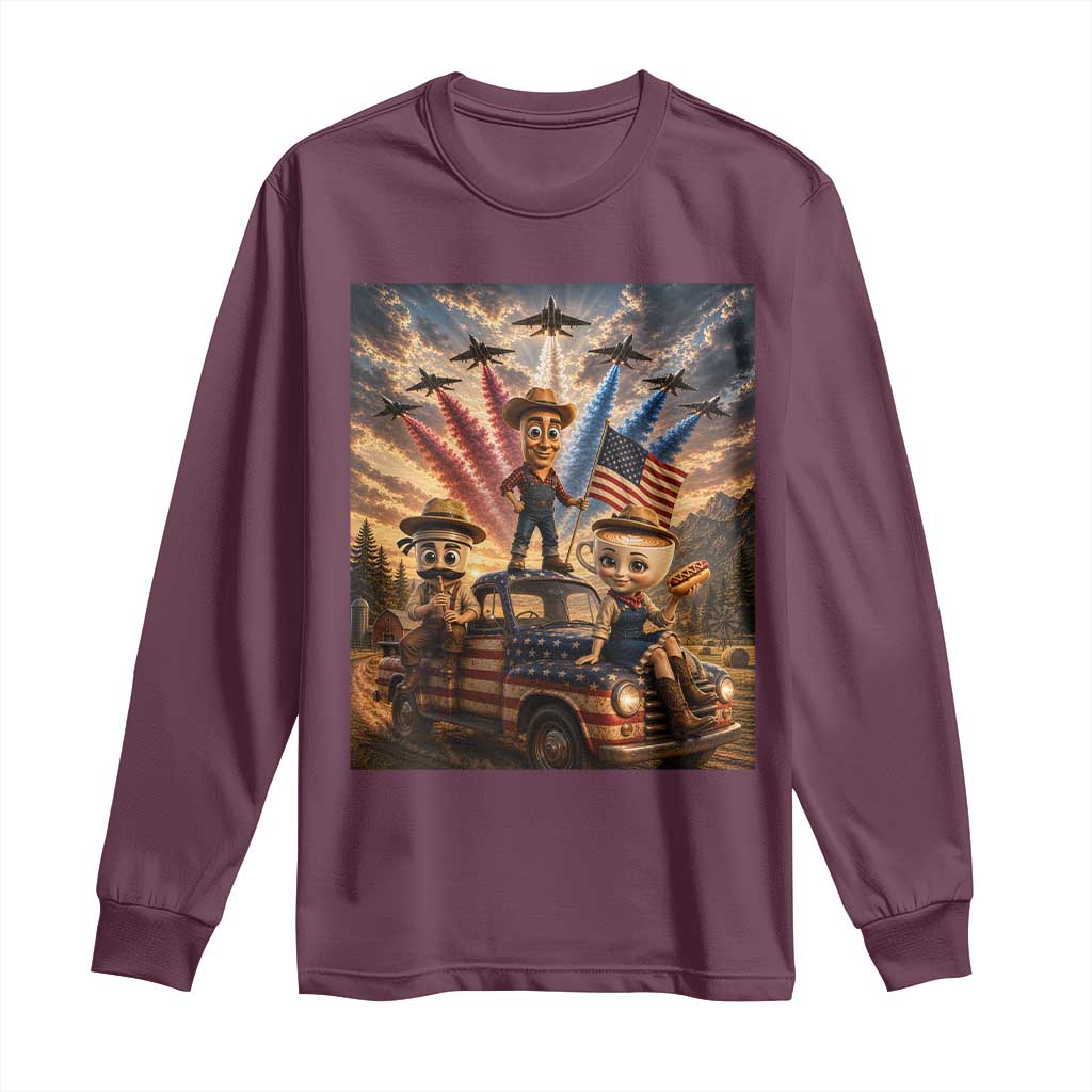 Patriotic Italian Brainrot Farmer Meme Long Sleeve Shirt Funny USA Freedom Jet Fighter Graphic
