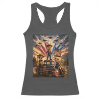 Patriotic Italian Brainrot Farmer Meme Racerback Tank Top Funny USA Freedom Jet Fighter Graphic