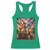 Patriotic Italian Brainrot Farmer Meme Racerback Tank Top Funny USA Freedom Jet Fighter Graphic