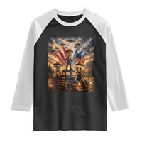 Patriotic Italian Brainrot Farmer Meme Raglan Shirt Funny USA Freedom Jet Fighter Graphic