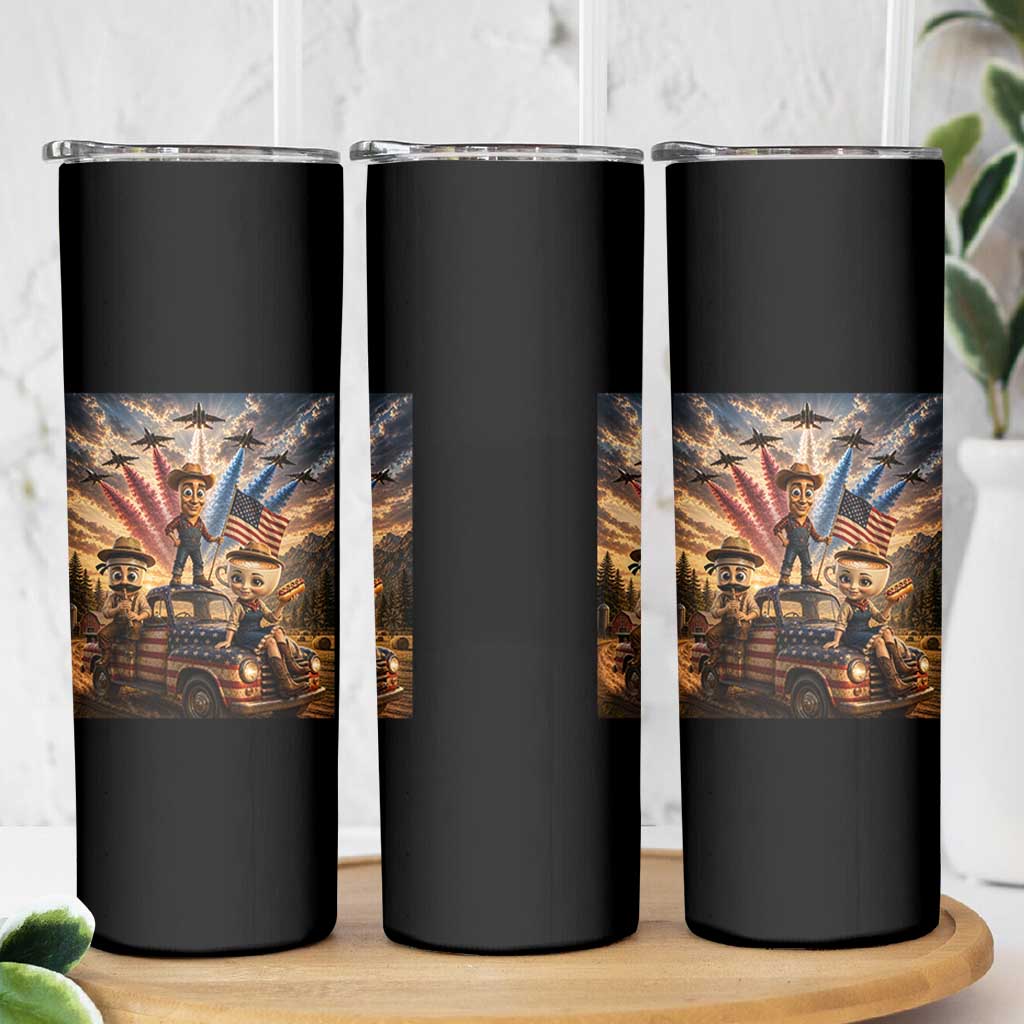 Patriotic Italian Brainrot Farmer Meme Skinny Tumbler Funny USA Freedom Jet Fighter Graphic