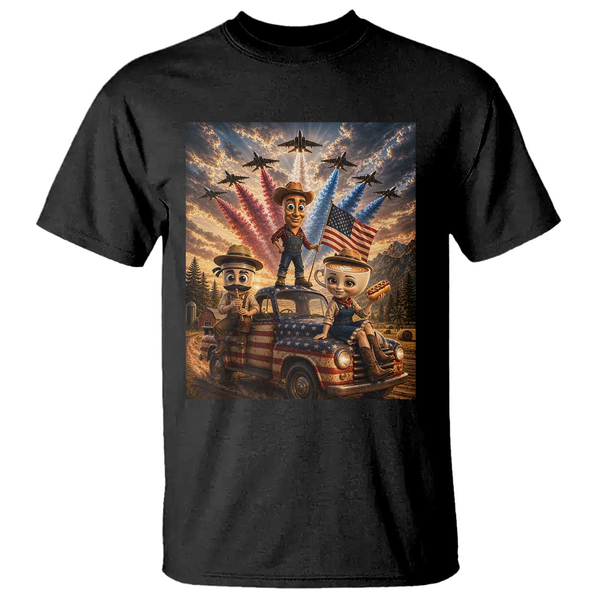 Patriotic Italian Brainrot Farmer Meme T Shirt Funny USA Freedom Jet Fighter Graphic