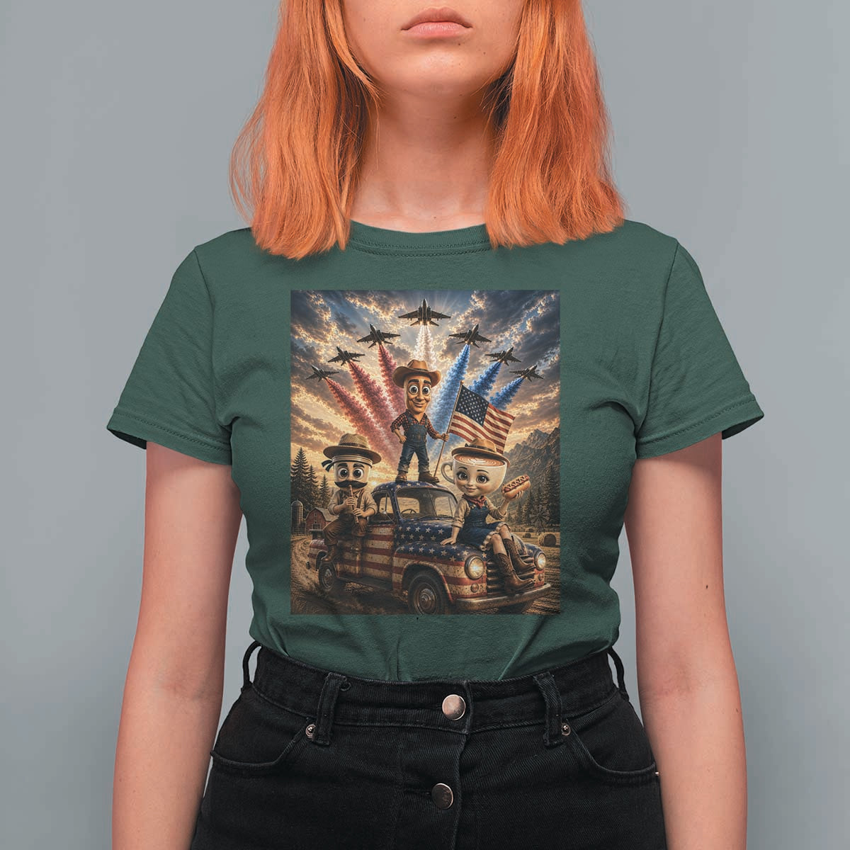 Patriotic Italian Brainrot Farmer Meme T Shirt For Women Funny USA Freedom Jet Fighter Graphic