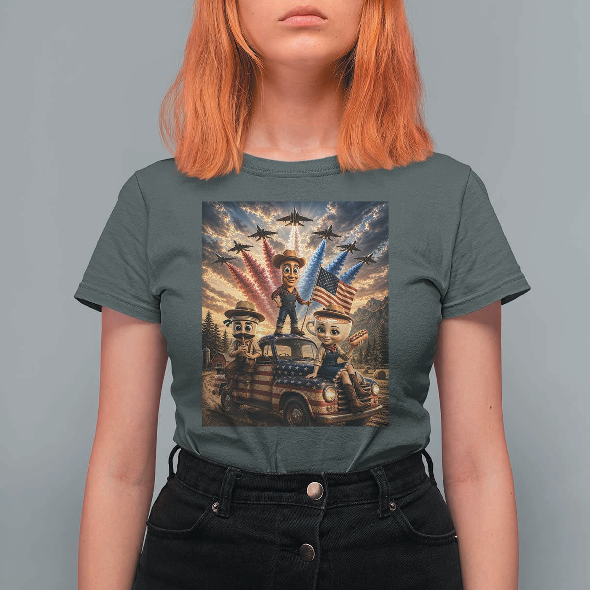 Patriotic Italian Brainrot Farmer Meme T Shirt For Women Funny USA Freedom Jet Fighter Graphic