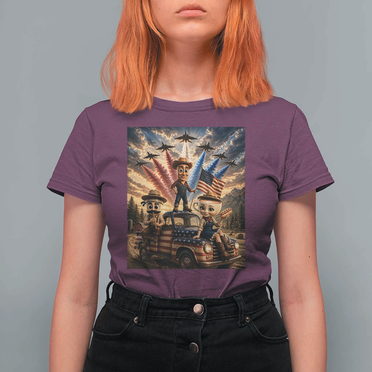 Patriotic Italian Brainrot Farmer Meme T Shirt For Women Funny USA Freedom Jet Fighter Graphic