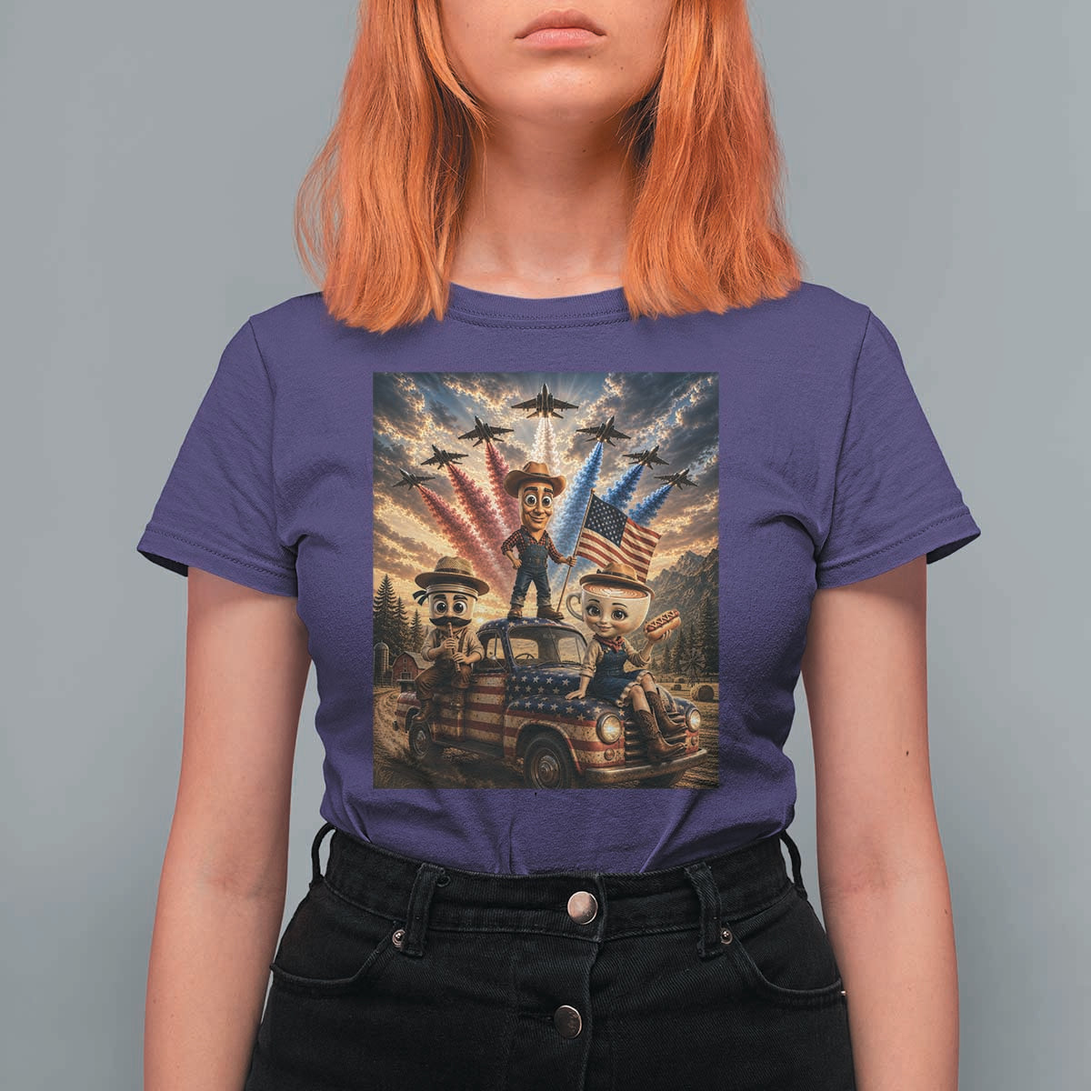 Patriotic Italian Brainrot Farmer Meme T Shirt For Women Funny USA Freedom Jet Fighter Graphic