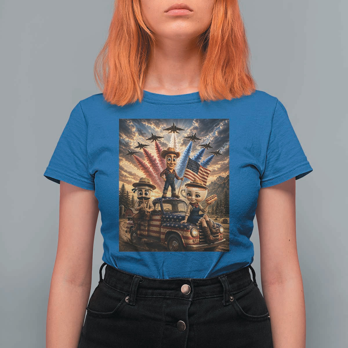 Patriotic Italian Brainrot Farmer Meme T Shirt For Women Funny USA Freedom Jet Fighter Graphic