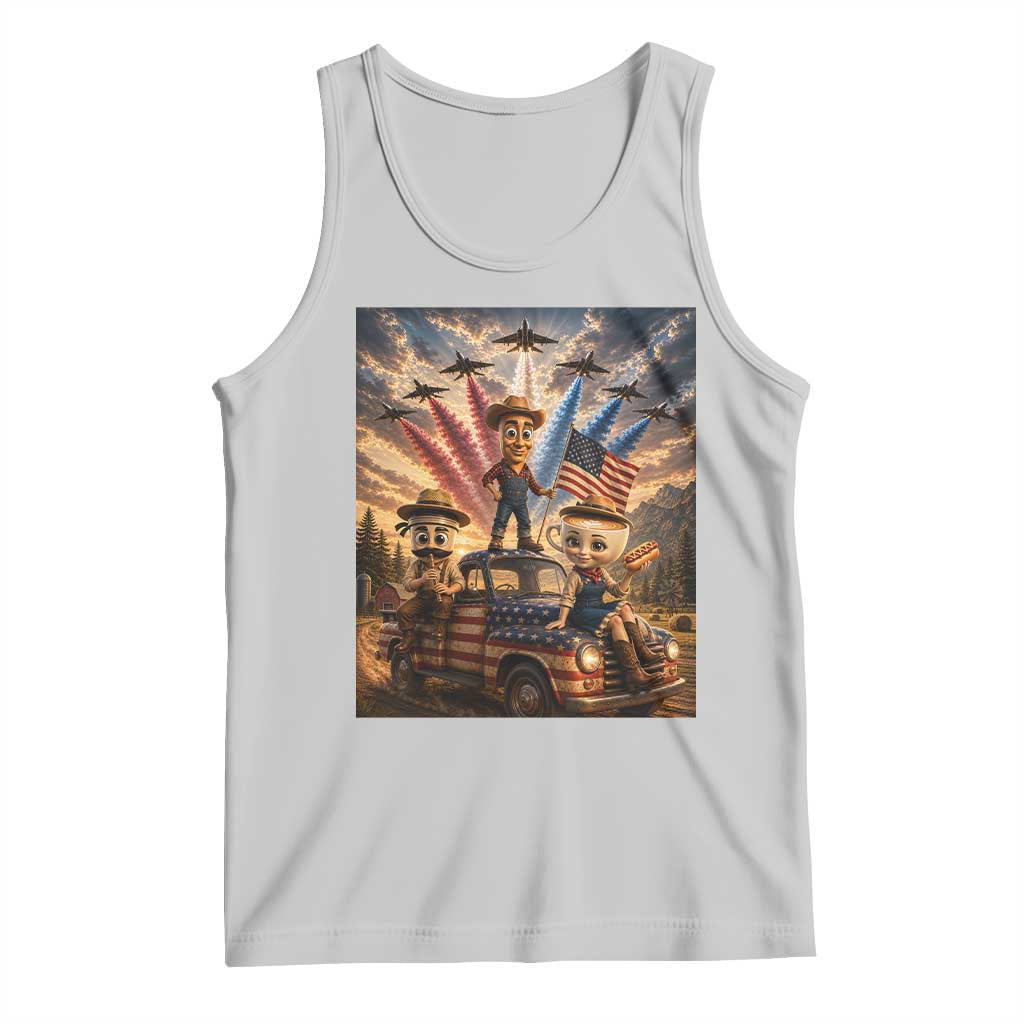 Patriotic Italian Brainrot Farmer Meme Tank Top Funny USA Freedom Jet Fighter Graphic