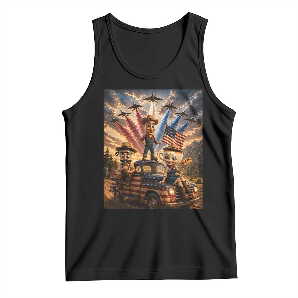 Patriotic Italian Brainrot Farmer Meme Tank Top Funny USA Freedom Jet Fighter Graphic