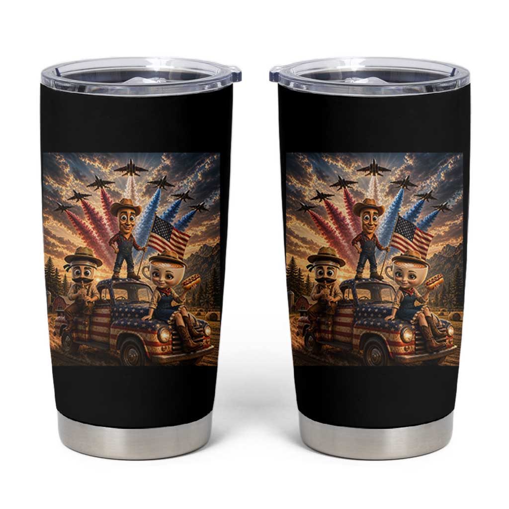 Patriotic Italian Brainrot Farmer Meme Tumbler Cup Funny USA Freedom Jet Fighter Graphic