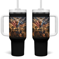 Patriotic Italian Brainrot Farmer Meme Tumbler With Handle Funny USA Freedom Jet Fighter Graphic