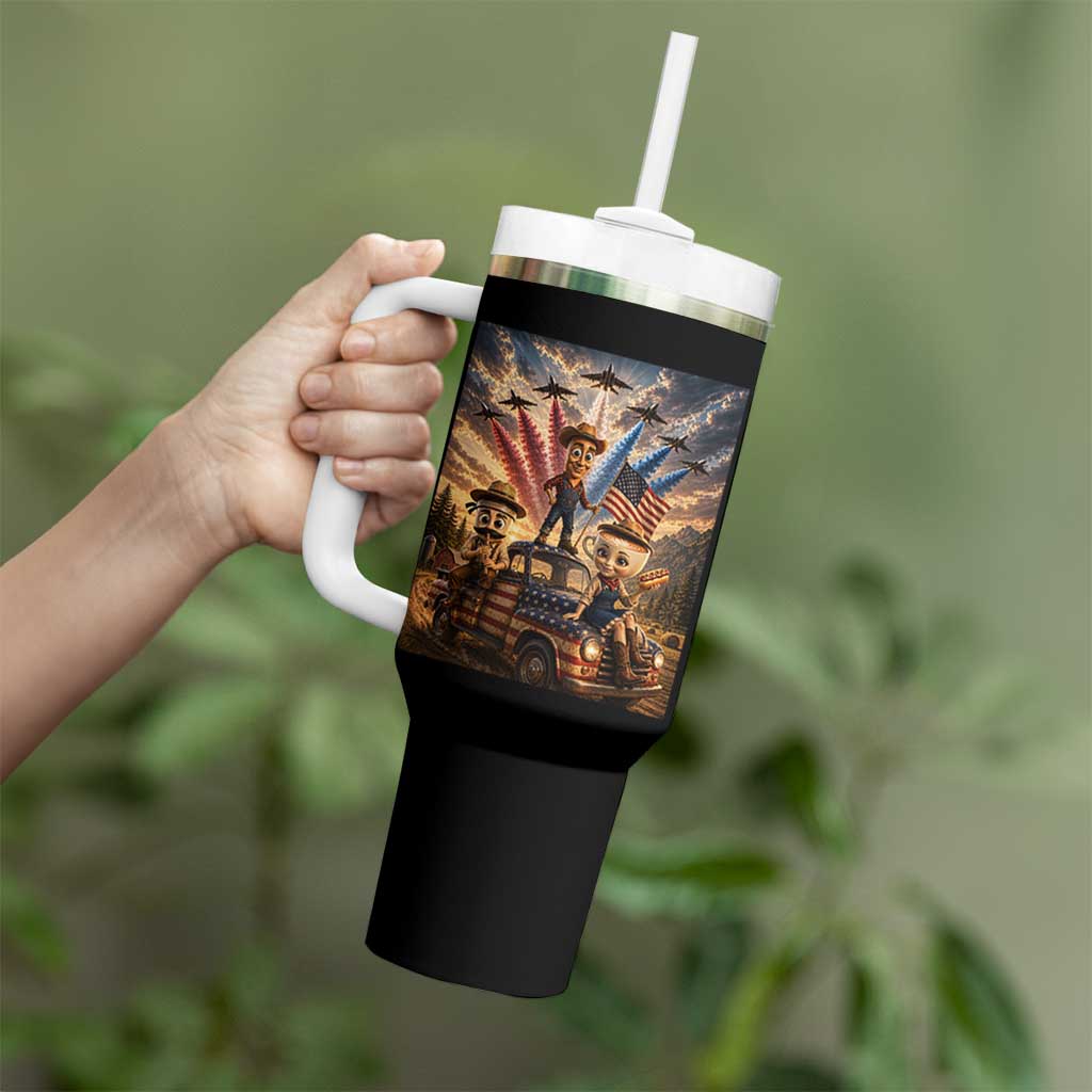 Patriotic Italian Brainrot Farmer Meme Tumbler With Handle Funny USA Freedom Jet Fighter Graphic