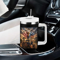 Patriotic Italian Brainrot Farmer Meme Tumbler With Handle Funny USA Freedom Jet Fighter Graphic