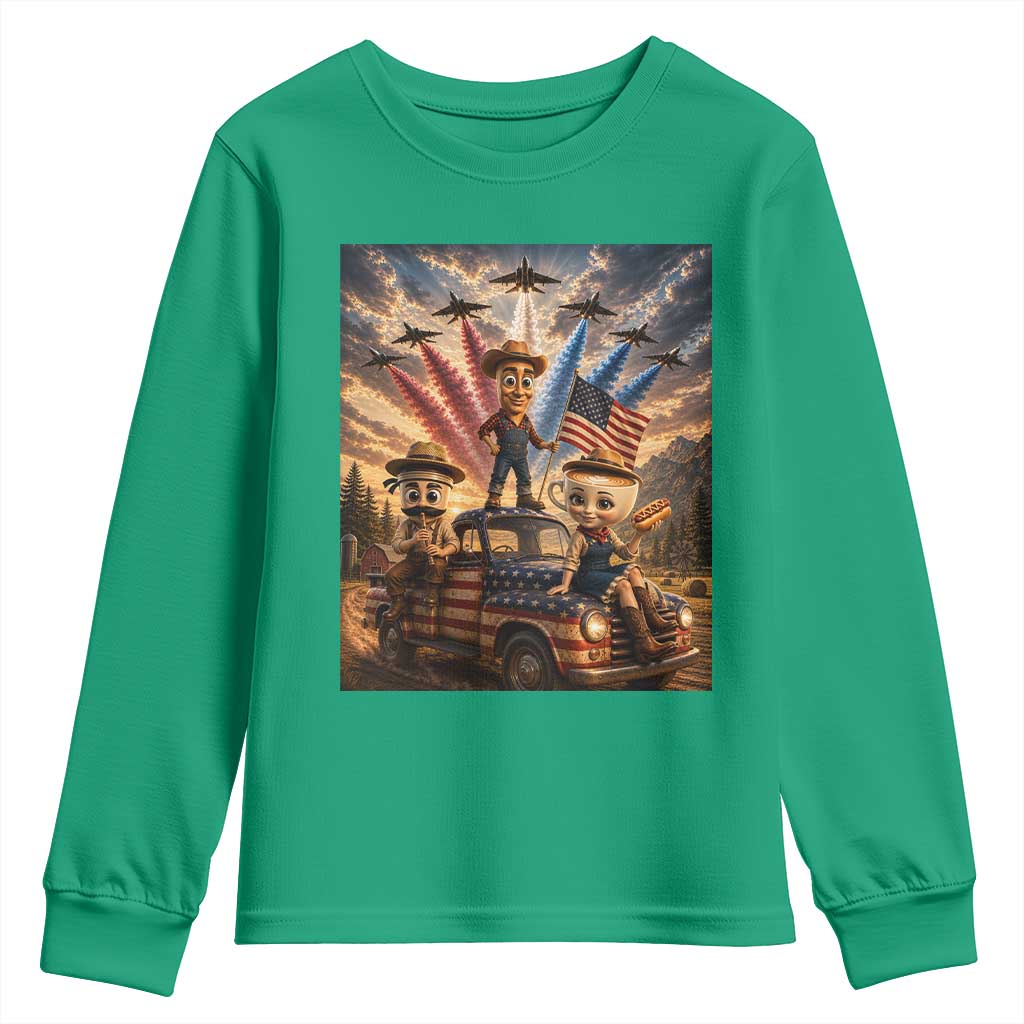 Patriotic Italian Brainrot Farmer Meme Youth Sweatshirt Funny USA Freedom Jet Fighter Graphic