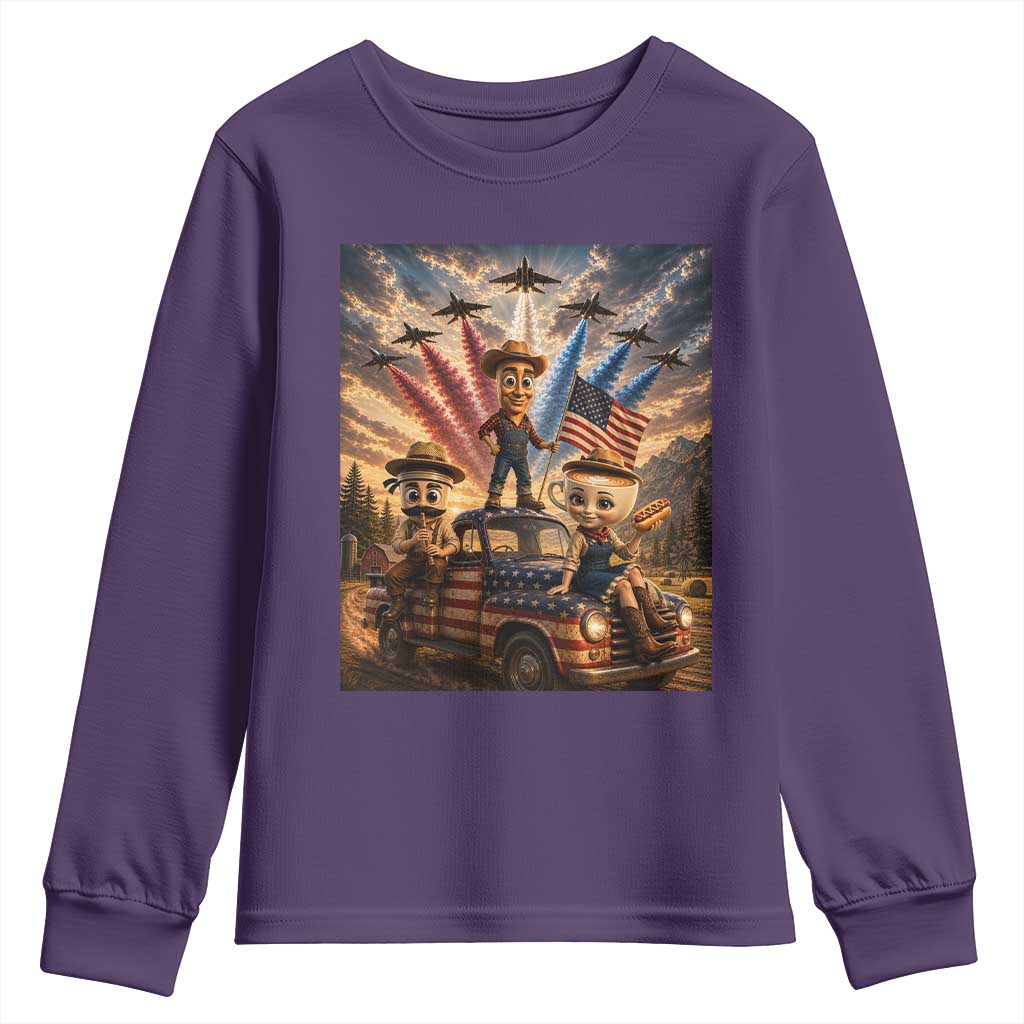 Patriotic Italian Brainrot Farmer Meme Youth Sweatshirt Funny USA Freedom Jet Fighter Graphic