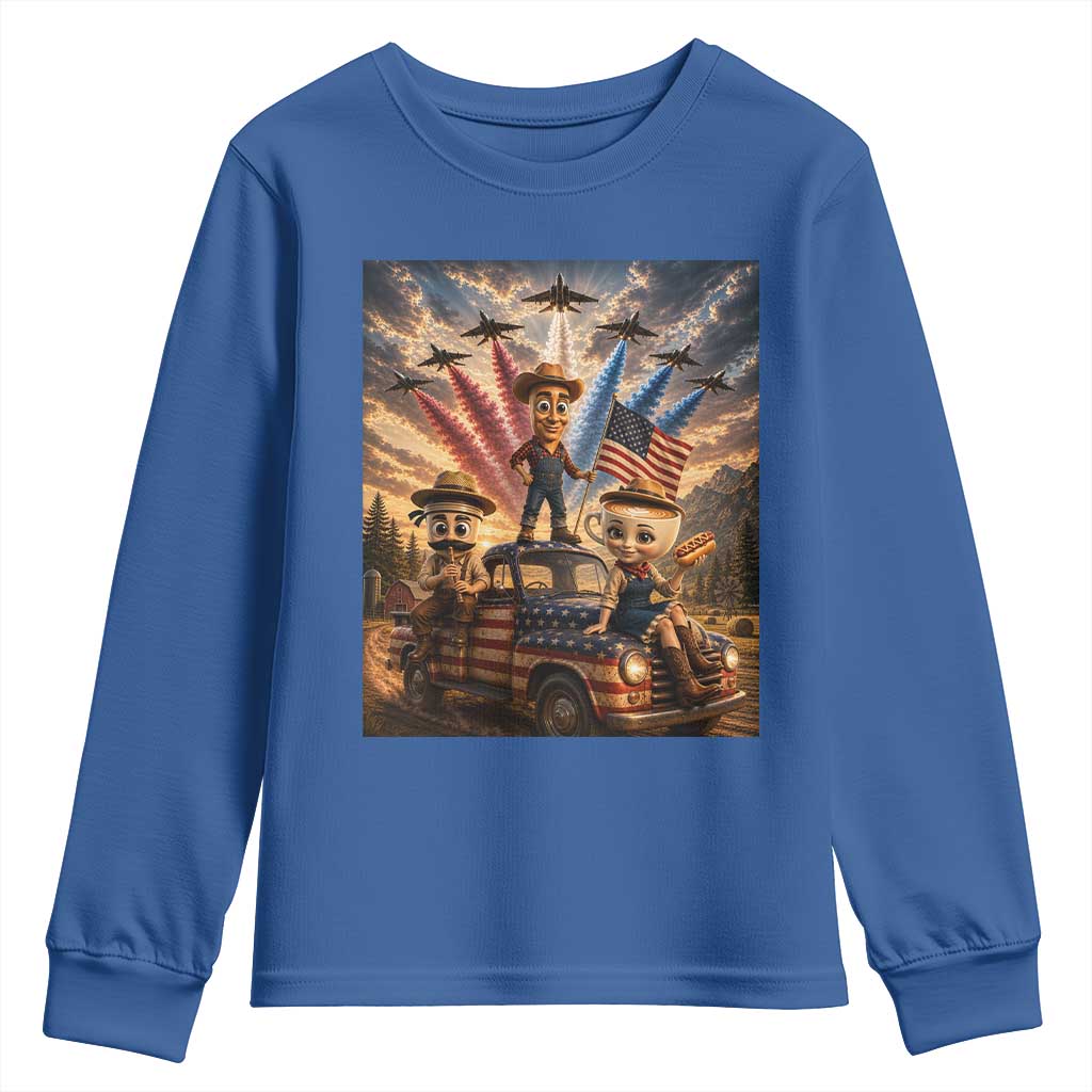 Patriotic Italian Brainrot Farmer Meme Youth Sweatshirt Funny USA Freedom Jet Fighter Graphic