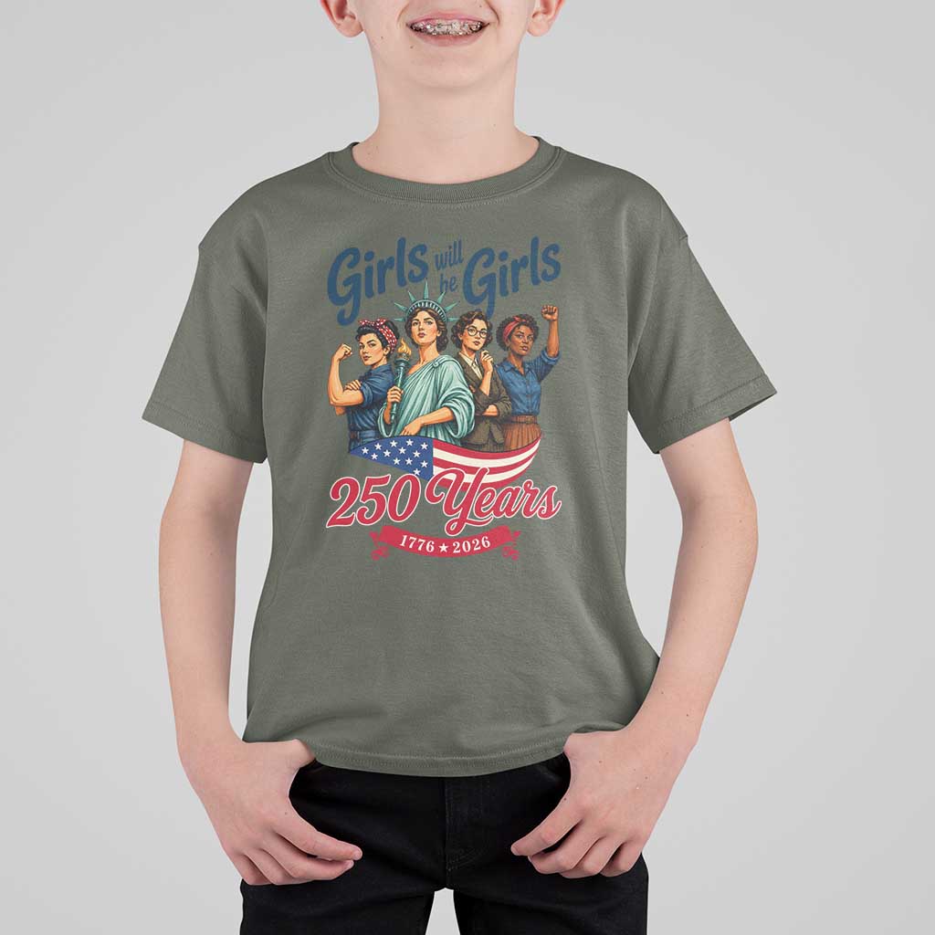 USA 250th Anniversary Feminist T Shirt For Kid Girls Will Be Girls