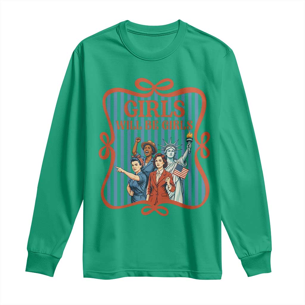 Red White Blue Feminist Pride Long Sleeve Shirt Girls Will Be Girls