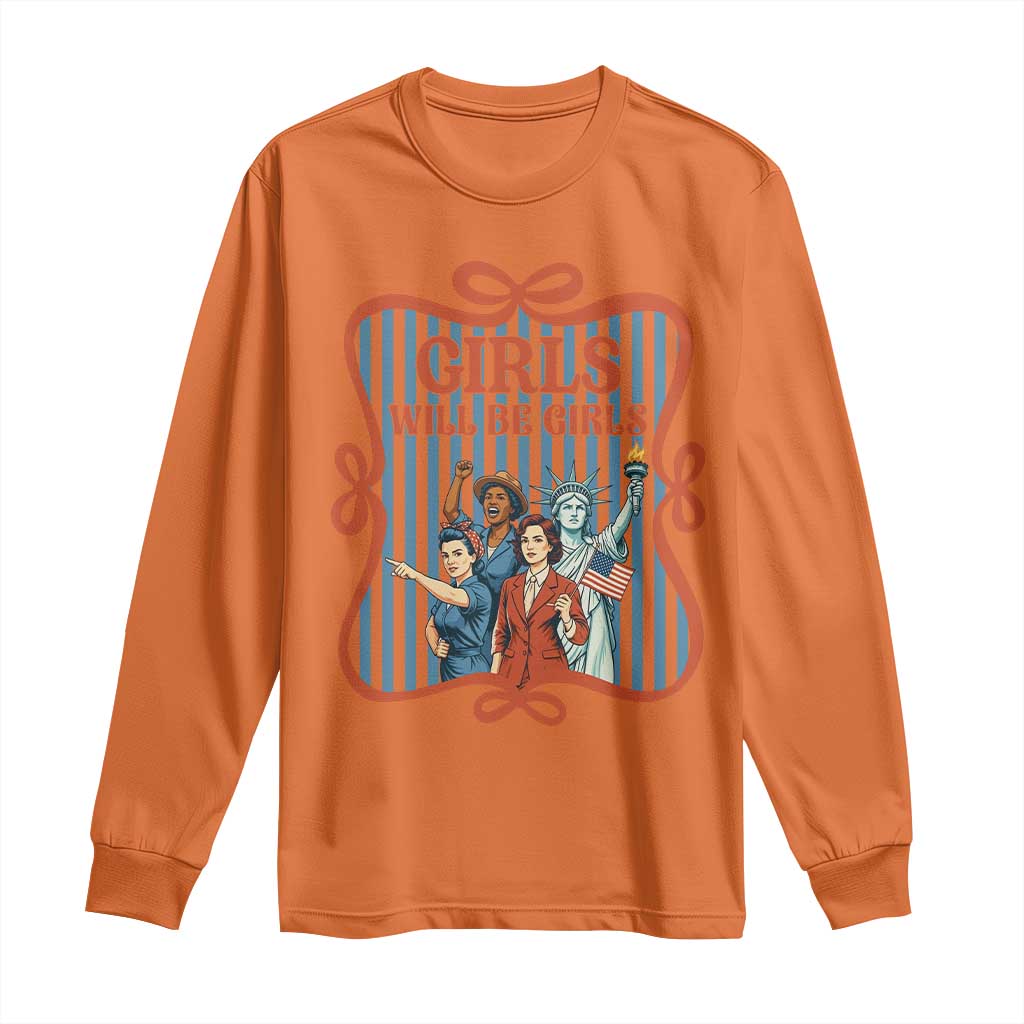 Red White Blue Feminist Pride Long Sleeve Shirt Girls Will Be Girls
