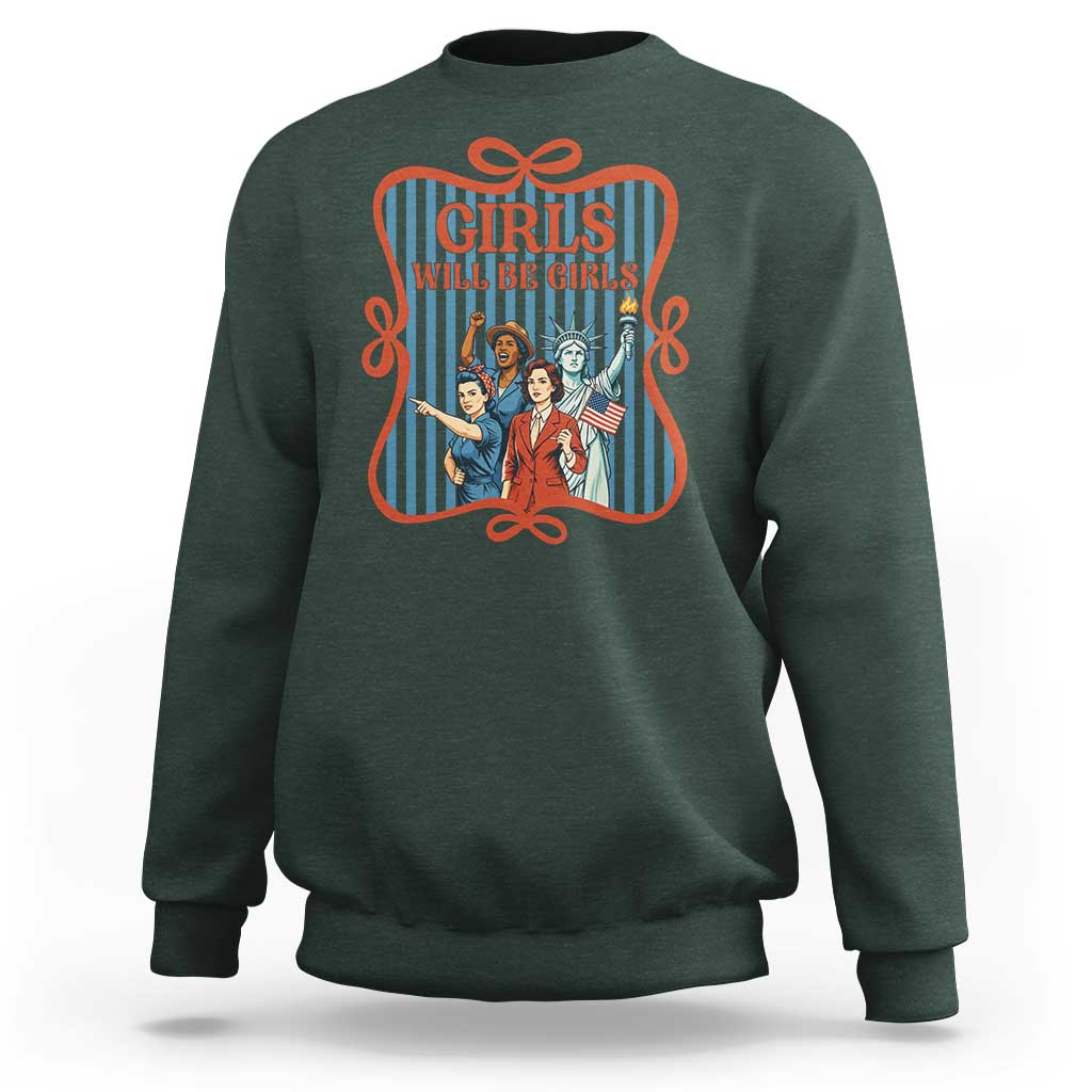 Red White Blue Feminist Pride Sweatshirt Girls Will Be Girls