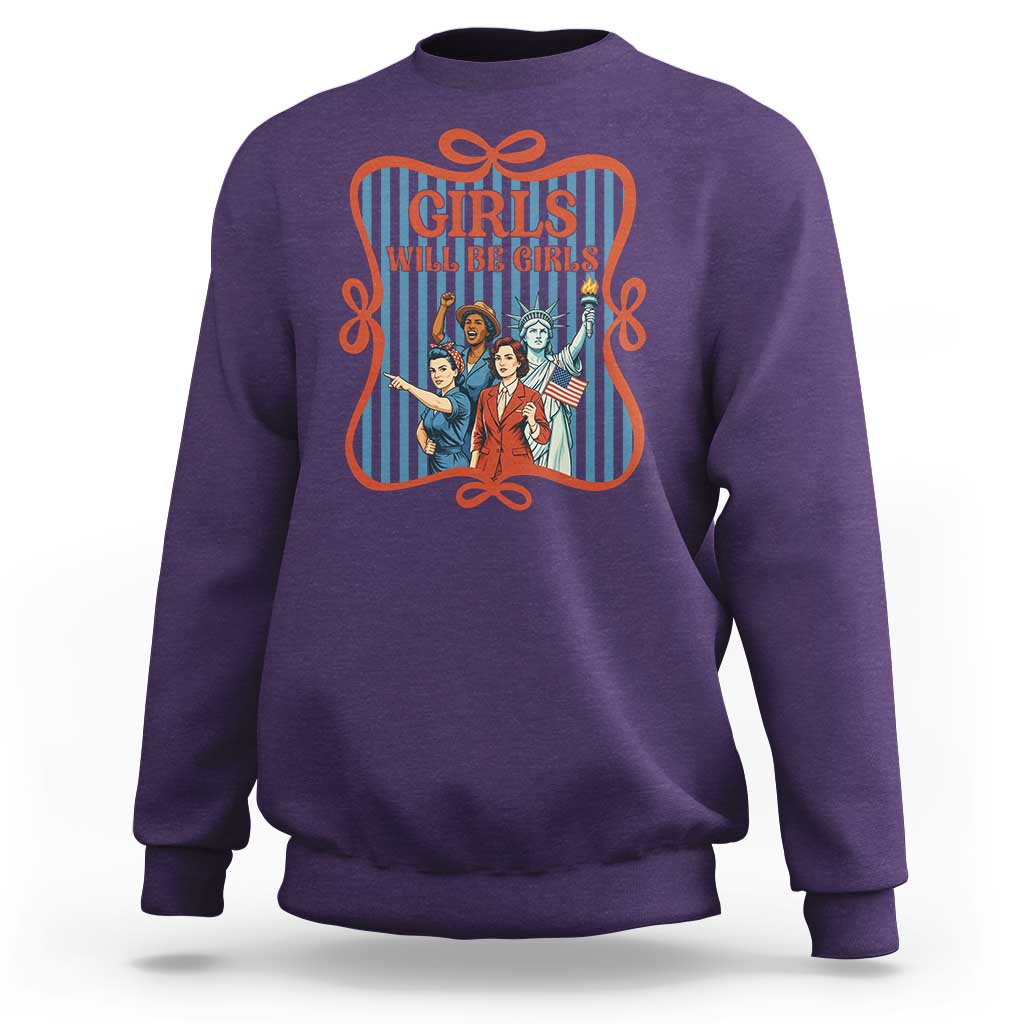 Red White Blue Feminist Pride Sweatshirt Girls Will Be Girls