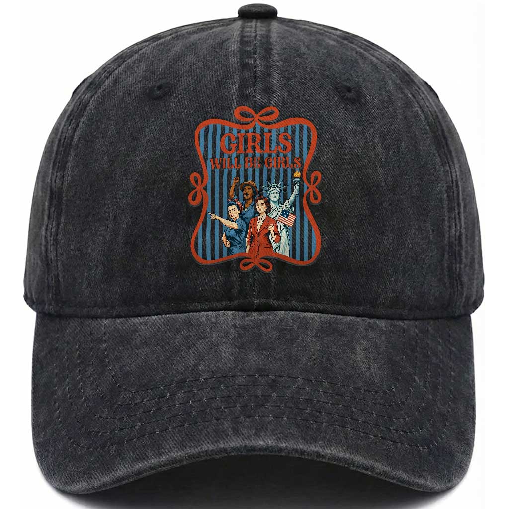 Red White Blue Feminist Pride Washed Cotton Baseball Cap Girls Will Be Girls