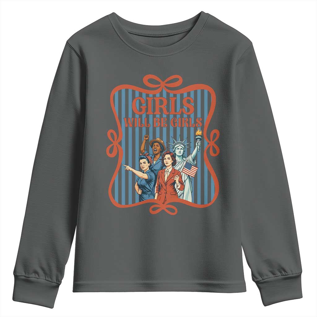 Red White Blue Feminist Pride Youth Sweatshirt Girls Will Be Girls