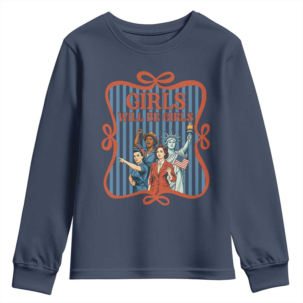 Red White Blue Feminist Pride Youth Sweatshirt Girls Will Be Girls