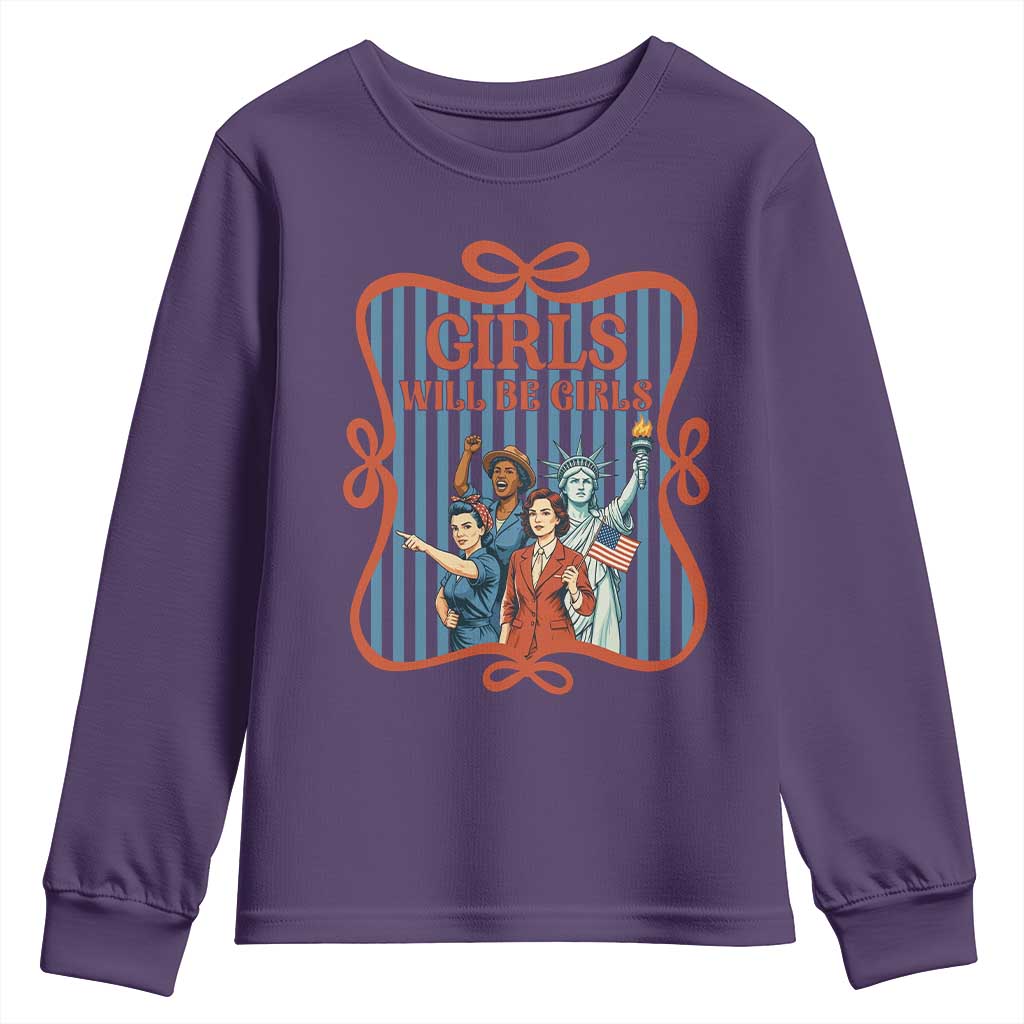 Red White Blue Feminist Pride Youth Sweatshirt Girls Will Be Girls