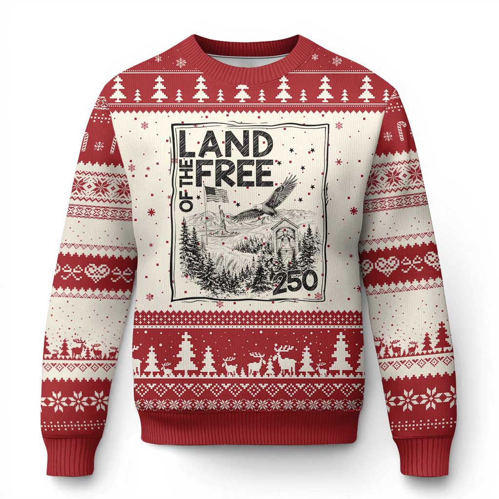Vintage USA 250 Patriotic Pride Ugly Christmas Sweater Land Of The Free