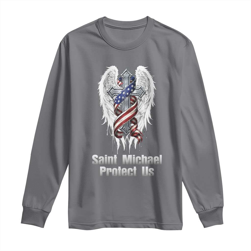 Saint Michael Protect Us American Christian Heritage Long Sleeve Shirt Catholic Faith Gift